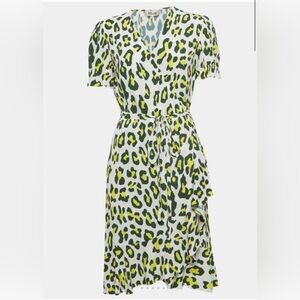 Diane Von Furstenberg Green and Yellow Animal Print Midi Dress